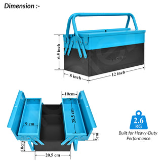 Plantex Metal Tool Box for Home Use/3 Cabinet Empty Tool Kit Box/Tools Box/Tool Organizer for Essential Tools With Large Capacity & Strong Handle - (Blue & Black)