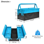 Plantex Metal Tool Box for Home Use/3 Cabinet Empty Tool Kit Box/Tools Box/Tool Organizer for Essential Tools With Large Capacity & Strong Handle - (Blue & Black)