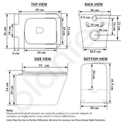 Plantex Imported Italica Ceramic Wall Hanging Commode/ Rimless Washdown Flush Commode/ Western Toilet with Soft Close Toilet Seat Cover - P trap (Square - Matt Dark Grey)
