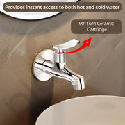 Plantex Short Body Bib Cock Water Tap for Bathroom/Wall Mount Tap for Wash Basin with Teflon Tape & Wall Flange - Pack of 1 (Star, Chrome)