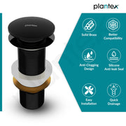 Plantex Pure Brass Waste Coupling for Wash Basin/5 inch Drain Out let System Full Thread Pop up Waste Coupling for Wash Basin (Glossy Black - Pack of 1)