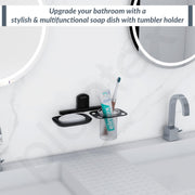 Plantex 304 Grade Stainless Steel 2in1 Soap Dish with Tumbler Holder/Soap Stand/Tooth Brush Holder for Bathroom/Bathroom Accessories - Pack of 1 (Parv-Black)