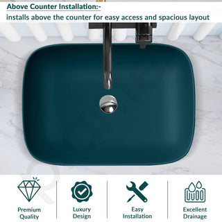 Plantex Wash Basin for Bathroom/Ceramic Basin/Rectangle Tabletop Basin/Hand Washbasin for Home/Restaurant - (18 x 13 x 5 inch -Pine Blue)