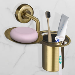 Plantex 304 Grade Stainless Steel 2in1 Soap Holder with Tumbler Holder/Bathroom Accessories - Daizy (Antique)