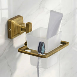 Plantex 304 Grade Stainless Steel Tumbler Holder Stand with Spaces/ABS Material Toothbrush Holder/Bathroom Accessories - Squaro (Antique)