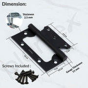 Plantex Stainless Steel Butterfly Hinges for Door/4 Inch x 14 Gauge Hinge/2.5 mm Hinges for Home/Office/Hotel/Non-Mortise Door Hingesl - Pack of 3 (Black)
