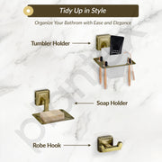 Plantex Decan 304 Grade Stainless Steel Bathroom Accessories Set- Towel Rack/Soap Holder/Robe Hook/Napkin Ring/Tumbler Holder/Bathroom Accessories 5Pcs Combo (Brass Antique)