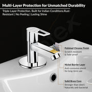 Plantex Pillar Cock Water Tap/Pure Brass Pillar Cock for Wash Basin with Teflon Tape/Single Lever Tabletop Basin Tap - (Chrome)