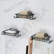 Plantex Stainless Steel Soap Holder With Hook For Bathroom/Soap Case With Towel Hanger/Gi Steel Soap Dish With Cloth Hanger/Bathroom Accessories - Pack Of 3 (Black)
