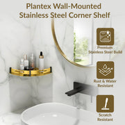 Plantex Bathroom Corner Rack for Wall/Stainless Steel Shelf for Bathroom Corner with Railings/Bathroom Accessories Holder (12x12 inches, PVD Gold & Black)