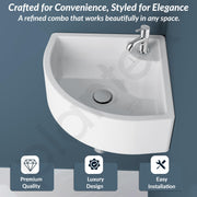 Plantex Ceramic Basin with Stainless Steel Pillar Cock/Wall Hung Basin/Deck Mount Tap/Corner Basin for Bathroom - (Cornia - Combo)