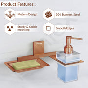 Plantex 304 Grade Stainless Steel Soap Dish with Liquid Dispenser/Soap Stand/Shampoo Dispenser for Bathroom/Bathroom Accessories - Pack of 1 (Crystal, PVD Rose Gold)