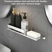 Plantex Stainless Steel Shelf for Bathroom/2in1 Multipurpose Bathroom Shelf with Soap Dish/Holder/Bathroom Organiser (15x5 Inches) â€“ Pack of 2