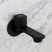 Plantex Single Knob Long Body Bib Tap for Bathroom with Water Saving Aerator/Tap for Wash Basin with Brass Spindle/Wall Mount Bib Tap with Wall Flange and Teflon Tape (Black)