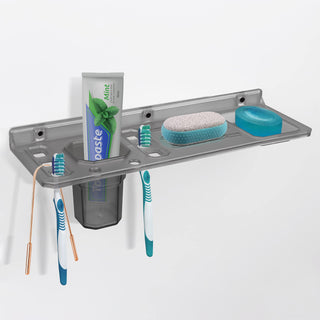 Plantex Unbreakable ABS Plastic Multipurpose Soap Dish with Tumbler Holder/Brush Stand for Bathroom/Kitchen/Wall-Mount Shelf/Storage Shelf (Transperent)