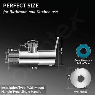 Plantex Single Lever Angle Cocke for Bathroom/Angle Valve with Wall Flange and Teflon Tape/Stop Cock for Wash Basin - Pack of 1 (RIO, Chrome)