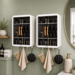 Plantex Wall Mount Bathroom Storage Cabinet/Self Adhesive Plastic Organizer for Skincare/Makeup/Toiletries/Multipurpose Storage Cabinet for Kitchen- Pack of 2(White, 32x40.5x13 cm)