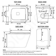Plantex Wall Mounted Commode/Imported Italica Ceramic Rimless Square Washdown Western Toilet/P Trap Commode with Soft Close Seat Cover (Glossy White)