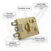 Plantex Heavy Duty Rim Locks for Main Door/Door Lock for Main Door with 4 Keys/Suitable for Inside Opening Wooden Door - Pack of 1 (Brass Antique)