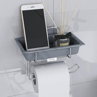 Plantex Stainless Steel with ABS Plastic Self Adhesive Toilet Paper Roll Holder/Tissue Paper Roll Holder with Mobile Stand for Bathroom Accessories – (Chrome)