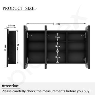 Plantex Steel Led Bathroom Mirror Cabinet/Triple Door Rectangle Mirror with Storage/Bathroom Cupboard (36X24 Inch-Black)