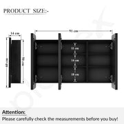Plantex 304 Stainless Steel Bathroom Cabinet with Mirror/LED Mirror Cabinet for Wall/Triple Door Bathroom Cabinet Storage/Bathroom Organiser Cabinet (36X24 Inch- Defogger/Black)