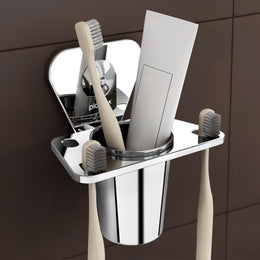 Plantex Pyramid Stainless Steel Tooth Brush Holder/Tumbler Holder/Bathroom Accessories (Chrome) - Pack of 1