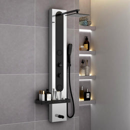 Plantex  Shower Panel for Bathroom/304 Grade Stainless Steel Modern Shower System with Head Shower/Hand Shower & Massage Spray Jet for Bathroom - Pack of 1 (Chrome and Black, KM-8097)