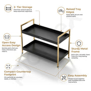 Plantex 2-Tier Standing Spice Rack/Bathroom Countertop Storage Shelf Organizer/Kitchen Storage Rack/Multipurpose Stand - Black (16 X 8 X 12 Inch)