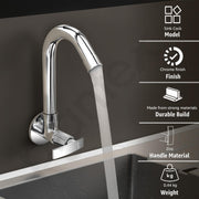 Plantex Sink Tap for Kitchen Basin with Water-Efficient Tap Aerator/Brass Spindle Kitchen Sink Spout with Wall Flange with Teflon Tape/Wash Basin Tap-(SMR-1267-Chrome)