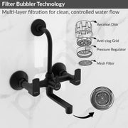 Plantex Wall Mixer for Bathroom 2 in 1 with L-Bend Connecter for Overhead Shower with Brass Spindles/Wall Mixer with Nickel Chrome Mirror Finish/Teflon Tape and Wall Flange-(Saga-blk)
