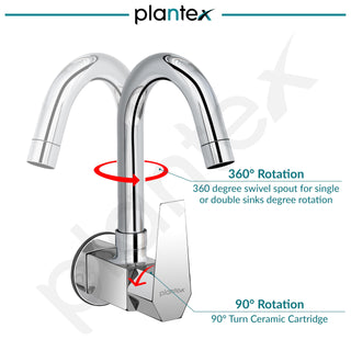 Plantex Kitchen Sink Tap with Water Saving Nozzel/Wall Mount Sink Tap for Kitchen Basin with 360° Swivel Spout (Celesiya-1247)
