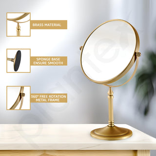Plantex Premium Brass Magnifying Mirror/Dual Side Makeup Mirror with Stand/Shaving Mirror for Bathroom with 5x/1x Magnification (8 Inch-Brass Antique/Tabletop)