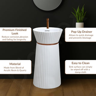 Plantex Ceramic Pedestal Basin for Bathroom/Designer One Piece Pedestal Free Standing Round Wash Basin for living Room/Hotel (White)