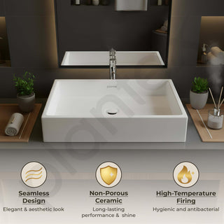 Plantex Platinum Ceramic WashBasin/Tabletop Wash Basin/Basin for Bathroom/Bathroom Wash Basin with 10 Years Glaze Warranty by Plantex/ (White, Rectangle, 24.5 x 16.5 x 5 Inch)