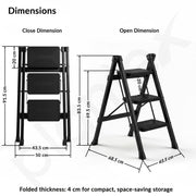 Plantex 3 Step Ladder for Home Use/Wide Anti-Slip Heavy-Duty Step Stool/Lightweight Kitchen Ladder 3 Step (Black)