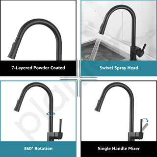 Plantex Brass Kitchen Sink Faucet/Kitchen Mixer Tap with Water Saving Nozzle and 360° Swivel Spout/Hot and Cold Kitchen Faucet/Dual Spray Modes-(Black)