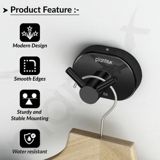 Plantex J4 Stainless Steel Clothes Hanger for Wall/Hangers for Bathroom/Robe Hook/Bathroom Accessories (PVD Black Finish) Onix