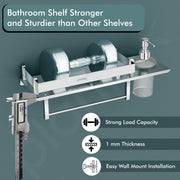 Plantex Stainless Steel 3in1 Multipurpose Bathroom Rack/Shelf with soap Dispenser and Towel Holder - Bathroom Accessories (15x6 Inches), Silver, Set of 1