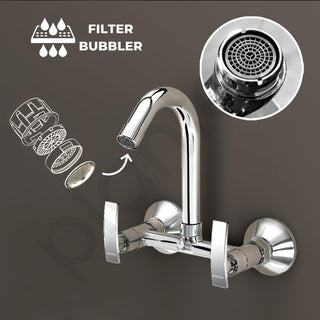 Plantex Sink Mixer Tap Hot and Cold/Mixer Tap for Kitchen Sink with Brass Spindle/Kitchen Sink Faucet with Wall Flange and Teflon Tape (Samar-Chrome)