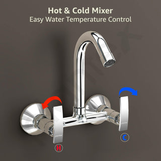 Plantex Sink Mixer Tap Hot and Cold/Mixer Tap for Kitchen Sink with Brass Spindle/Kitchen Sink Faucet with Wall Flange and Teflon Tape (Samar-Chrome)