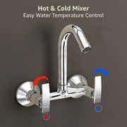 Plantex Sink Mixer Tap Hot and Cold/Mixer Tap for Kitchen Sink with Brass Spindle/Kitchen Sink Faucet with Wall Flange and Teflon Tape (Samar-Chrome)