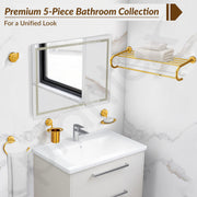 Plantex 304 Grade Stainless Steel Bathroom Accessories Set of 5 - Towel Rack/Napkin Ring/Soap Dish/Toothbrush Holder/Robe Hanger - Daizy (Golden)