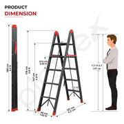 Plantex Ladder for Home 5 Steps/Foldable Step Ladder with Anti-Skid Wide Steps/Heavy-Duty Steel A-Frame Ladder/150 kg Capacity - Pack of 1 (GT-5, Black & Red)