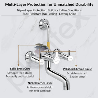 Plantex Brass Wall Mixer for Bathroom with L-Bend Connector for Overhead Shower/Mixer Tap/Wall Mixer for Bathroom 2 in 1 with 7-Year Manufacturer's Warranty-(Ico-918-Mirror-Chrome)