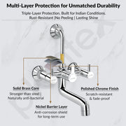 Plantex Brass Wall Mixer for Bathroom with L-Bend Connector for Overhead Shower/Mixer Tap/Wall Mixer for Bathroom 2 in 1 with 7-Year Manufacturer's Warranty-(Ico-918-Mirror-Chrome)