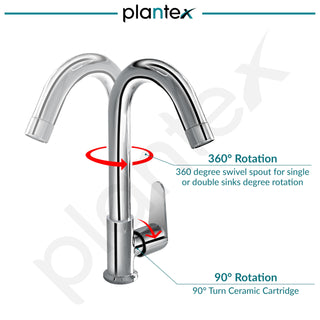 Plantex Pure Brass Sink Tap for Kitchen Basin with Water Saving Nozzle for Kitchen Sink Tap with Teflon Tape & Wall Flange (DOL-2311-Chrome)