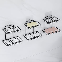 Plantex Self Adhesive Soap Holder for Bathroom/GI Steel Soap Case/2 Layer Soap Storage/Bathroom Accessories - Pack of 3 (Black)