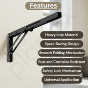 Plantex 20 Inch Foldable Shelf Bracket/GI Steel Multipurpose Bracket/L Bracket/Space Saving Bracket for Wall/Folding Table Bracket for Home & Office (Pair of 1, Black)