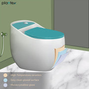 Plantex Imported Platinum Ceramic Western Toilet With Siphonic Vacuum Jet Flush/Water Closet/One Piece Commode With Soft Close Toilet Seat - S Trap Outlet (White and Blue)